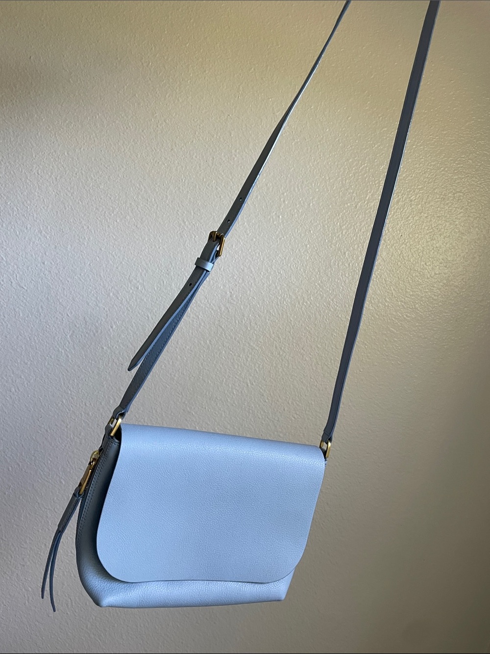 Fossil Maya Leather Flap Light Blue Crossbody Woman Size Small